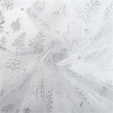 ORGANZA GLITTER "ARBOL" BLANCO/PLATEADO