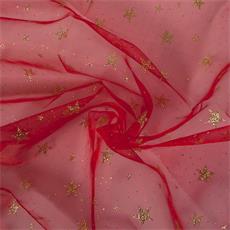 ORGANZA GLITTER "ESTRELLA 5 PUNTAS" ROJO/DOR