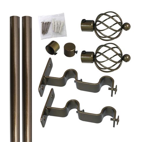 Set doble barra cortina 250 cm bronce 19mm 2