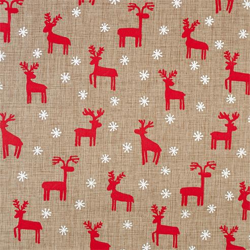 Lino navideño "504" color natural/rojo