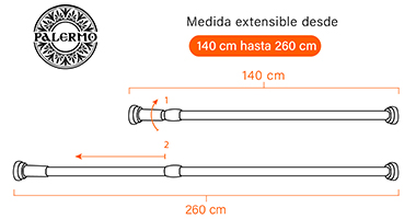 Barra p/cortina de baño extensible 140x260 cm